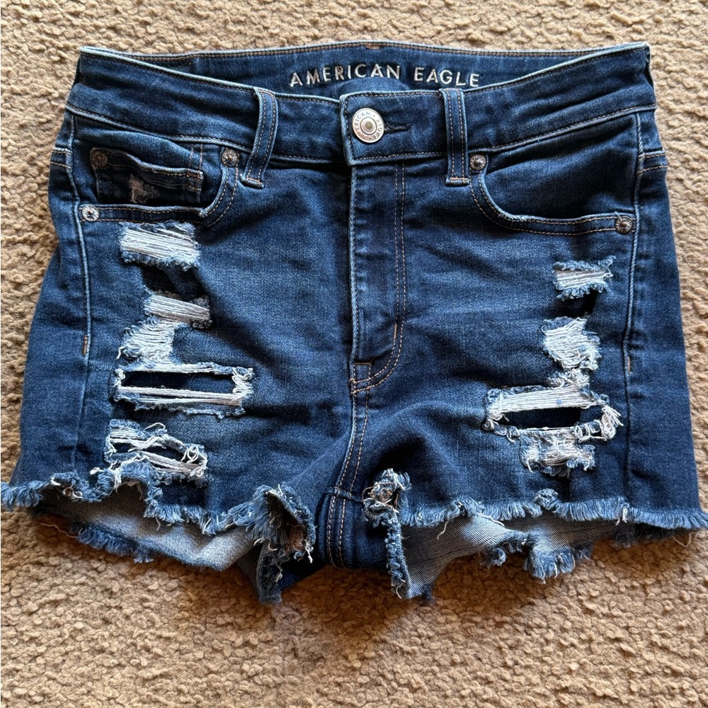 American Eagle Outfitters Ripped Dark Blue Jean Shorts
